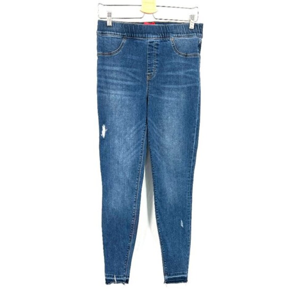 Spanx Distressed Ankle Skinny Jeans Medium Wash elastic waist stretch L tall LT‎